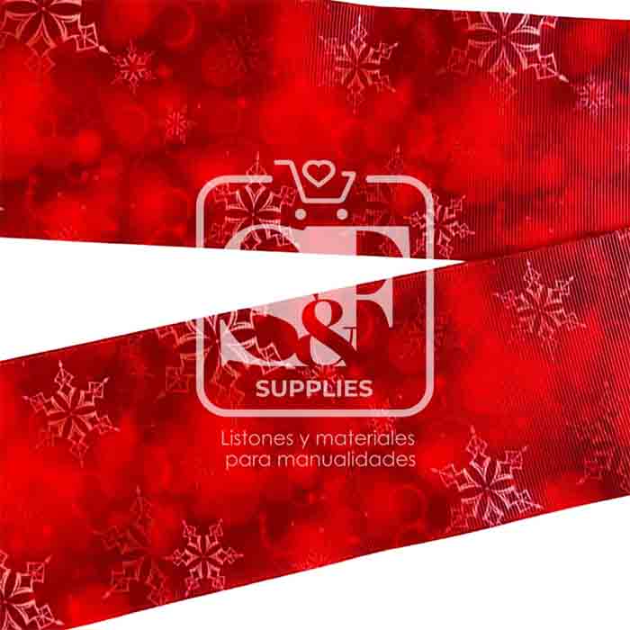 Yarda de Listón Estampado 7.5cm Rojo Degradado y Copos