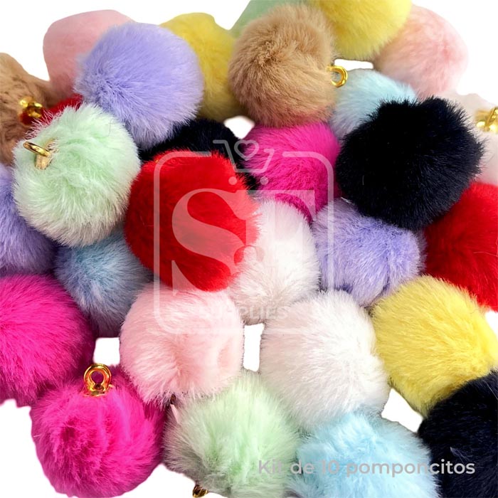 Kit de 10 Mini Pompones con Colgante