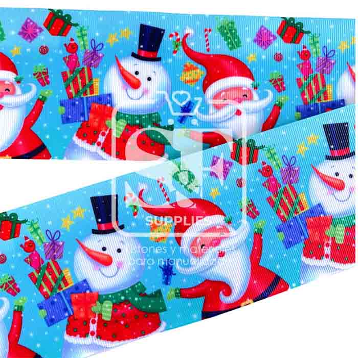Yarda de Listón Estampado 7.5cm Santa y Snowman Regalos