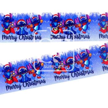 Yarda de Listón Estampado 3.8 Stitch Merry Christmas