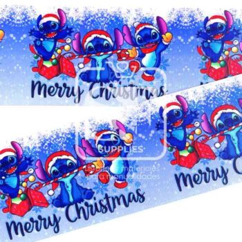 Yarda de Listón Estampado 7.5cm Stitch Merry Christmas