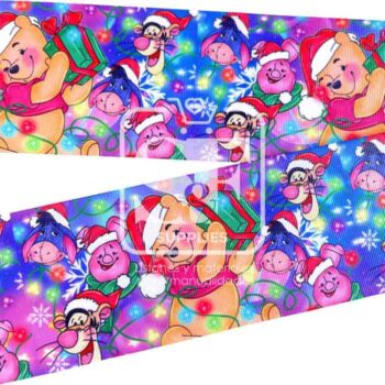 Yarda de Listón Estampado 7.5cm Winnie Pooh Espíritu Navideño