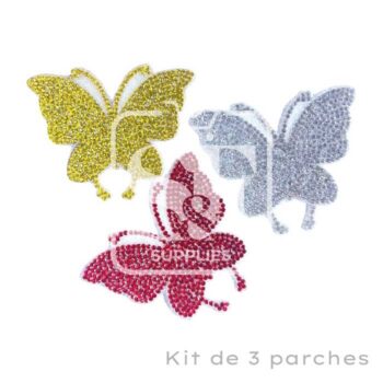 Kit de 3 Parches de Mariposas Con Cristales y Adhesivo