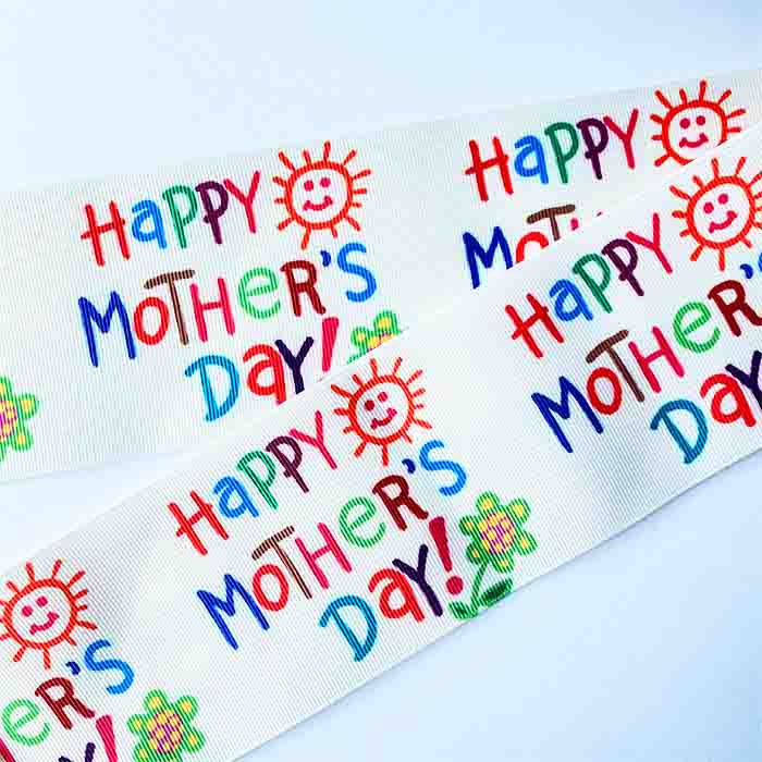 Yarda de Listón Estampado 7.5cm Happy Mother's Day Kids