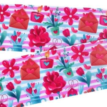 Yarda de Listón Estampado 7.5cm Cartas, Amor y Flores
