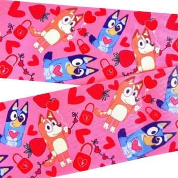 Yarda Estampado 7.5cm Bluey y Bingo Fresas