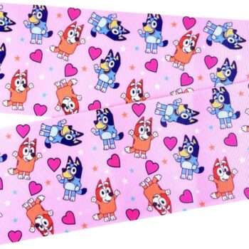 Yarda Estampado 7.5cm Bluey Rosa Corazones