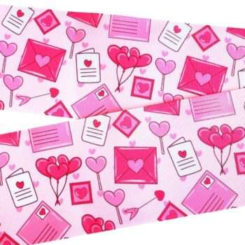 Yarda de Listón Estampado 7.5cm Cartas de Amor Rosa