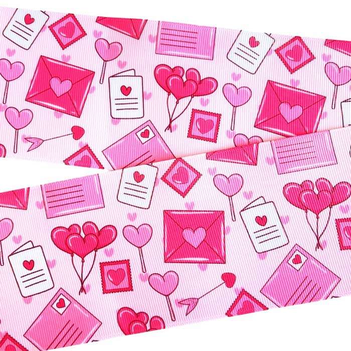 Yarda de Listón Estampado 7.5cm Cartas de Amor Rosa