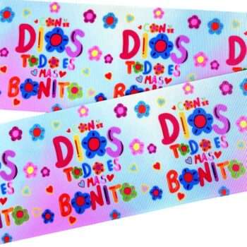 Yarda de Listón Estampado 7.5cm Con Dios Todo Es Más Bonito