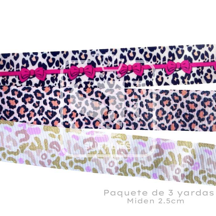 Paquete con 3 yardas de listón 2.5cm Animal Print
