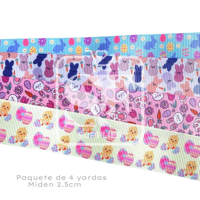 Paquete con 4 yardas de listón 2.5cm Pascua Pastel