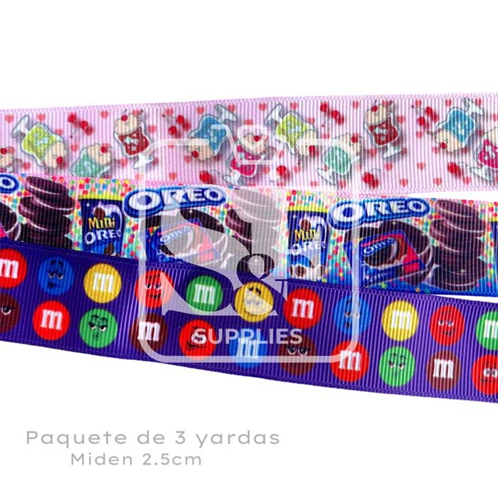 Paquete con 3 yardas de listón 2.5cm Dulces