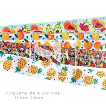Paquete con 4 yardas de listón 2.5cm Frutal