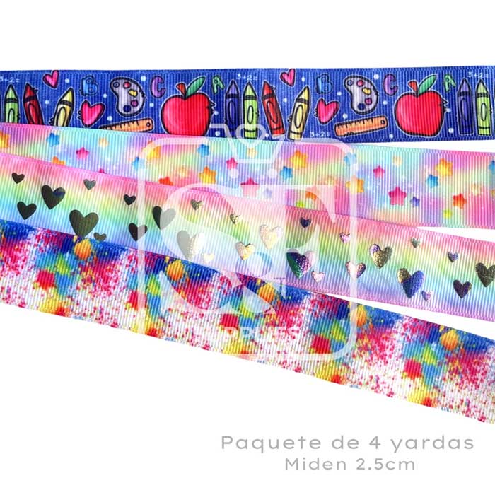 Paquete con 4 yardas de listón 2.5cm Back to School
