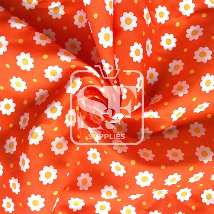 Tramo de Tela de Algodón Naranja Margaritas Grandes