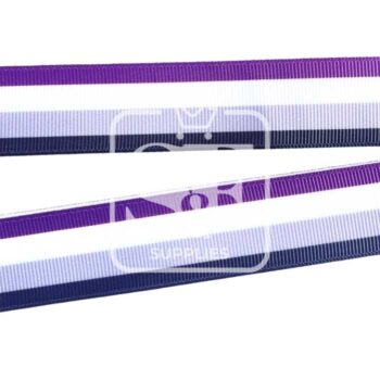 Yarda de Listón Estampado 3.8cm Líneas Morado, Blanco, Gris y Negro