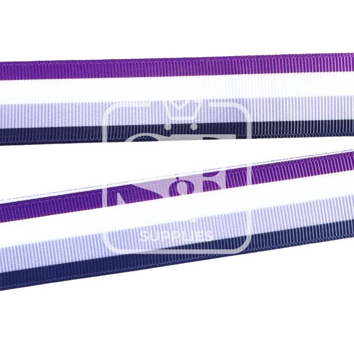 Yarda de Listón Estampado 3.8cm Líneas Morado, Blanco, Gris y Negro
