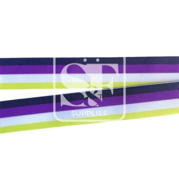 Yarda de Listón Estampado 2.5cm Líneas Negro Morado Blanco y Verde