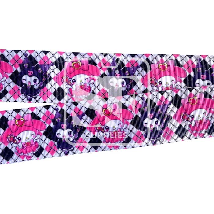 Yarda de Listón Estampado 3.8cm Melody y Kuromi Rombos