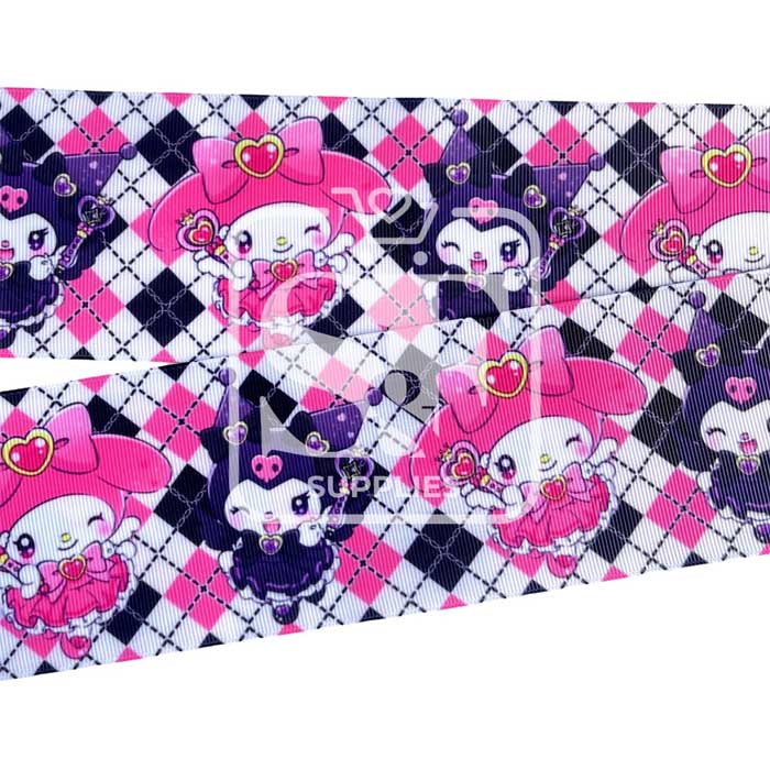 Yarda de Listón Estampado 7.5cm Melody y Kuromi Rombos