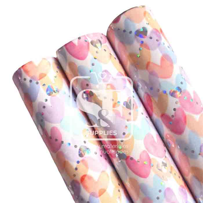 Tramo de Vinil Charol Corazoncitos Láser Pastel