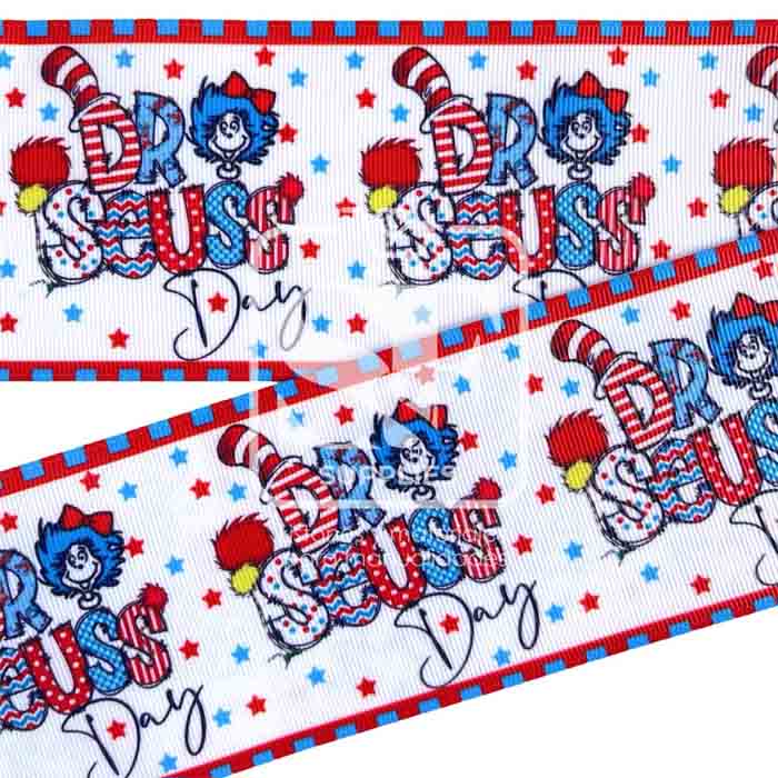 Yarda de Listón Estampado 7.5cm Dr. Seuss Day