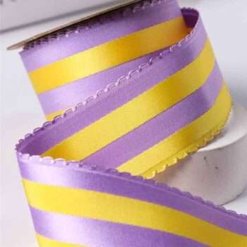 Yarda de Satinado 3.8cm Bicolor Franjas Amarillo-Lila