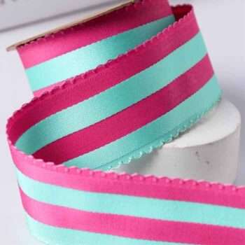 Yarda de Satinado 3.8cm Bicolor Franjas Fucsia-Tropic