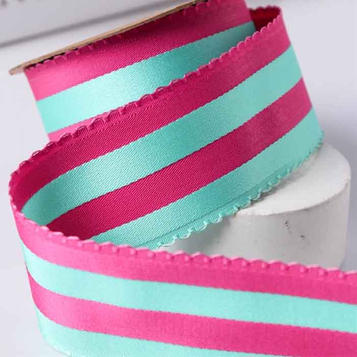 Yarda de Satinado 3.8cm Bicolor Franjas Fucsia-Tropic