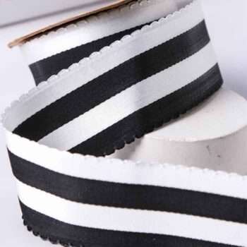 Yarda de Satinado 3.8cm Bicolor Franjas Negro-Blanco