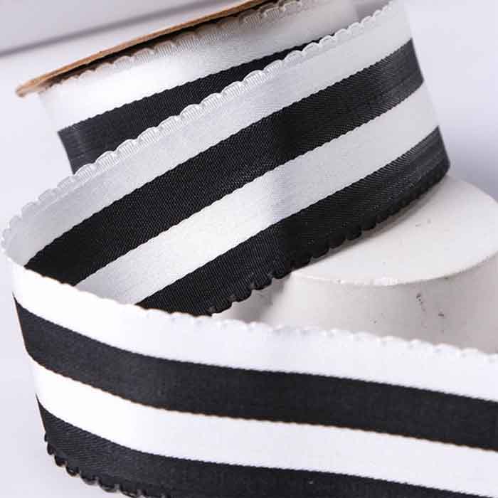 Yarda de Satinado 3.8cm Bicolor Franjas Negro-Blanco