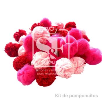 Kit de 15 pompones de Gaza Rojo, Rosa y Fucsia