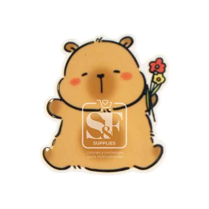Resina Plana Capibara Cute Flores
