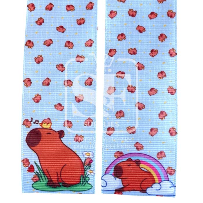 Tira de Listón 3.8cm Cielo Capibara