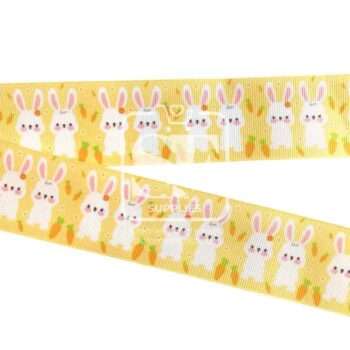 Yarda de Estampado 3.8cm Amarillo Conejitos