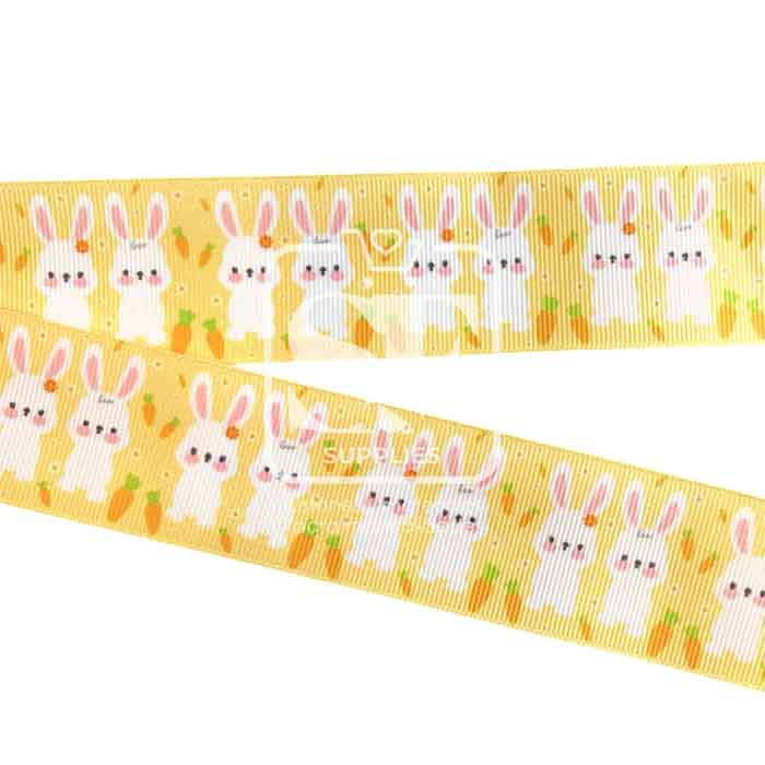 Yarda de Estampado 3.8cm Amarillo Conejitos