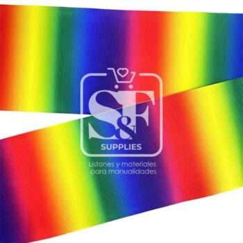 Yarda de Listón Estampado 7.5cm Arcoiris Vertical
