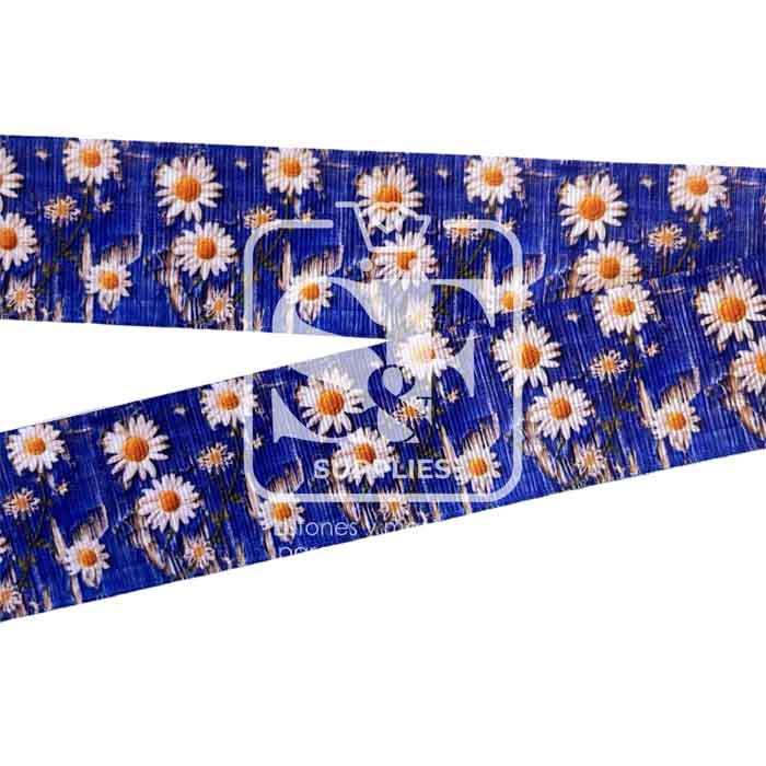 Yarda de Estampado 3.8cm Denim Margaritas