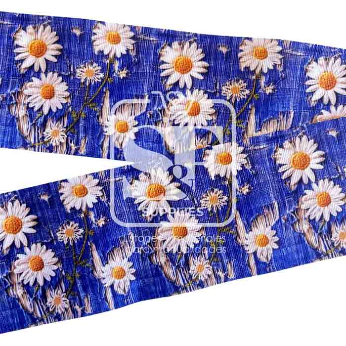 Yarda Estampado 7.5cm Denim Margaritas