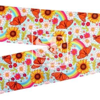 Yarda Estampado 7.5cm Flores, Mariposas y Arcoiris