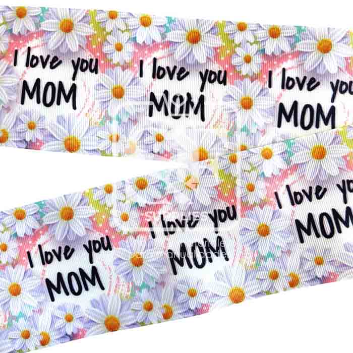 Yarda Estampado 7.5cm I Love You Mom Margaritas