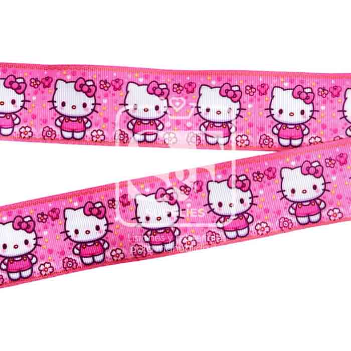 Yarda de Estampado 3.8cm Kitty Rosa y Flores