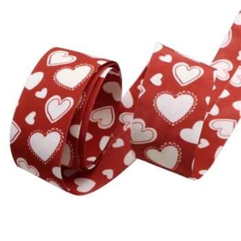 Yarda de Listón 3.8cm Rojo Corazones Blancos