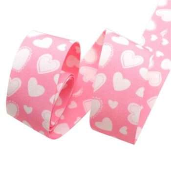 Yarda de Listón 3.8cm Rosa Corazones Blancos