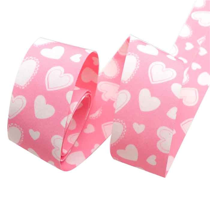 Yarda de Listón 3.8cm Rosa Corazones Blancos