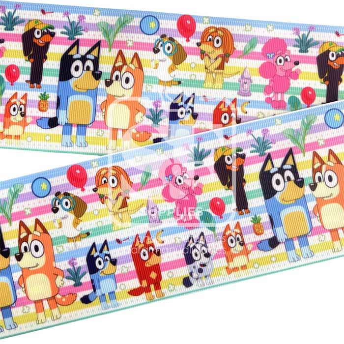 Yarda Estampado 7.5cm Bluey Líneas y Personajes