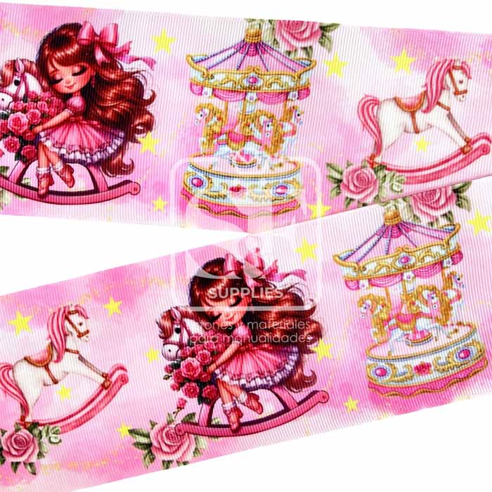 Yarda Estampado 7.5cm Princesa y Caballito