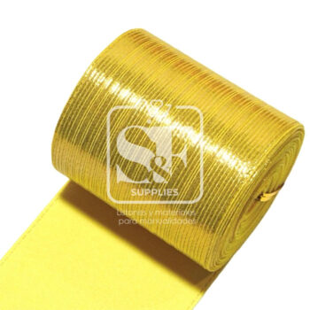 Yarda de Tela 7.5cm Con Reflejos Holográficos Amarillo