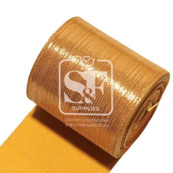 Yarda de Tela 7.5cm Con Reflejos Holográficos Dorado